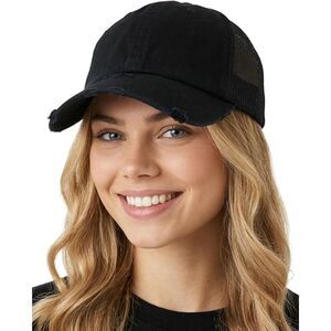 Women's Black Distressed Mesh Back Adjustable Classic Comfortable Baseball Cap